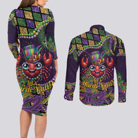 Mardi Gras Crawfish Couples Matching Long Sleeve Bodycon Dress and Long Sleeve Button Shirt Let's Mardi Y'all - Wonder Print Shop