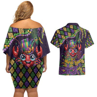 Mardi Gras Crawfish Couples Matching Off Shoulder Short Dress and Hawaiian Shirt Let's Mardi Y'all - Wonder Print Shop