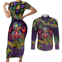 Mardi Gras Crawfish Couples Matching Short Sleeve Bodycon Dress and Long Sleeve Button Shirt Let's Mardi Y'all - Wonder Print Shop