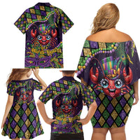 Mardi Gras Crawfish Family Matching Off Shoulder Short Dress and Hawaiian Shirt Let's Mardi Y'all - Wonder Print Shop