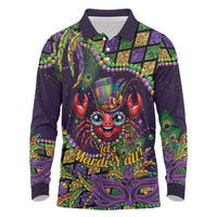 Mardi Gras Crawfish Long Sleeve Polo Shirt Let's Mardi Y'all - Wonder Print Shop