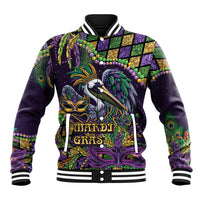 Mardi Gras Pelican Baseball Jacket Crowned Feathers Carnival Reign - Wonder Print Shop
