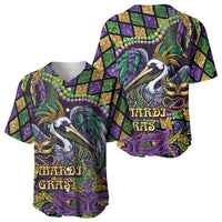 Mardi Gras Pelican Baseball Jersey Crowned Feathers Carnival Reign - Wonder Print Shop