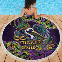 Mardi Gras Pelican Beach Blanket Crowned Feathers Carnival Reign - Wonder Print Shop