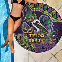 Mardi Gras Pelican Beach Blanket Crowned Feathers Carnival Reign - Wonder Print Shop