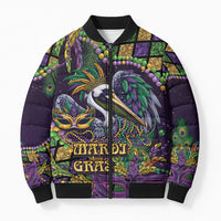 Mardi Gras Pelican Bomber Puffer Jacket Crowned Feathers Carnival Reign - Wonder Print Shop