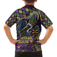 Mardi Gras Pelican Family Matching Long Sleeve Bodycon Dress and Hawaiian Shirt Crowned Feathers Carnival Reign - Wonder Print Shop