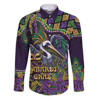 Mardi Gras Pelican Family Matching Long Sleeve Bodycon Dress and Hawaiian Shirt Crowned Feathers Carnival Reign - Wonder Print Shop