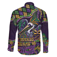 Mardi Gras Pelican Family Matching Long Sleeve Bodycon Dress and Hawaiian Shirt Crowned Feathers Carnival Reign - Wonder Print Shop