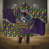 Mardi Gras Pelican Hooded Blanket Crowned Feathers Carnival Reign - Wonder Print Shop