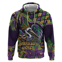 Mardi Gras Pelican Hoodie Crowned Feathers Carnival Reign - Wonder Print Shop