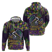Mardi Gras Pelican Hoodie Crowned Feathers Carnival Reign - Wonder Print Shop