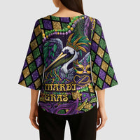 Mardi Gras Pelican Kimono Sleeve Blouse Crowned Feathers Carnival Reign - Wonder Print Shop