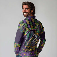 Mardi Gras Pelican Long Sleeve Polo Shirt Crowned Feathers Carnival Reign - Wonder Print Shop