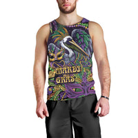 Mardi Gras Pelican Men Tank Top Crowned Feathers Carnival Reign - Wonder Print Shop
