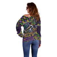 Mardi Gras Pelican Off Shoulder Sweater Crowned Feathers Carnival Reign - Wonder Print Shop