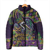 Mardi Gras Pelican Padded Jacket Crowned Feathers Carnival Reign - Wonder Print Shop