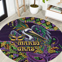 Mardi Gras Pelican Round Carpet Crowned Feathers Carnival Reign - Wonder Print Shop