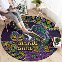 Mardi Gras Pelican Round Carpet Crowned Feathers Carnival Reign - Wonder Print Shop