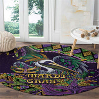 Mardi Gras Pelican Round Carpet Crowned Feathers Carnival Reign - Wonder Print Shop