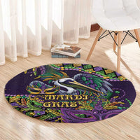 Mardi Gras Pelican Round Carpet Crowned Feathers Carnival Reign - Wonder Print Shop