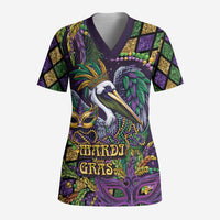 Mardi Gras Pelican Scrub Top Crowned Feathers Carnival Reign - Wonder Print Shop