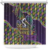 Mardi Gras Pelican Shower Curtain Crowned Feathers Carnival Reign - Wonder Print Shop