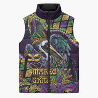 Mardi Gras Pelican Sleeveless Puffer Jacket Crowned Feathers Carnival Reign - Wonder Print Shop