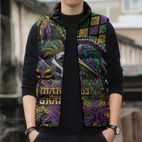 Mardi Gras Pelican Sleeveless Puffer Jacket Crowned Feathers Carnival Reign - Wonder Print Shop