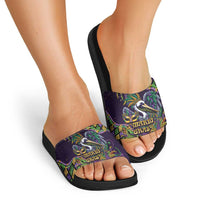 Mardi Gras Pelican Slide Sandals Crowned Feathers Carnival Reign - Wonder Print Shop