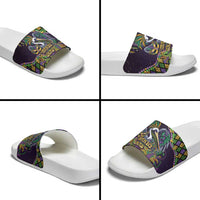 Mardi Gras Pelican Slide Sandals Crowned Feathers Carnival Reign - Wonder Print Shop