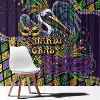 Mardi Gras Pelican Window Curtain Crowned Feathers Carnival Reign - Wonder Print Shop