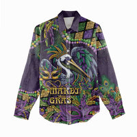 Mardi Gras Pelican Women Casual Shirt Crowned Feathers Carnival Reign - Wonder Print Shop