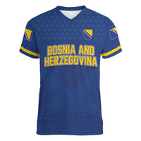 Custom Bosnia and Herzegovina Football 2026 Women V-Neck T-Shirt Zmijanje Embroidery Pride