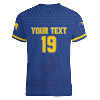Custom Bosnia and Herzegovina Football 2026 Women V-Neck T-Shirt Zmijanje Embroidery Pride