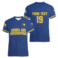 Custom Bosnia and Herzegovina Football 2026 Women V-Neck T-Shirt Zmijanje Embroidery Pride