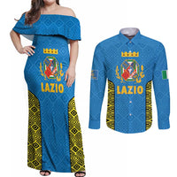 Italy Lazio Couples Matching Off Shoulder Maxi Dress and Long Sleeve Button Shirt Flag Style LT19