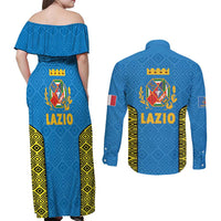Italy Lazio Couples Matching Off Shoulder Maxi Dress and Long Sleeve Button Shirt Flag Style LT19