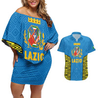 Italy Lazio Couples Matching Off Shoulder Short Dress and Hawaiian Shirt Flag Style LT19