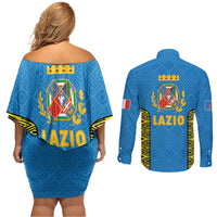 Italy Lazio Couples Matching Off Shoulder Short Dress and Long Sleeve Button Shirt Flag Style LT19