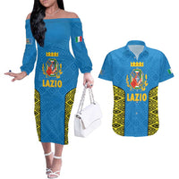 Italy Lazio Couples Matching Off The Shoulder Long Sleeve Dress and Hawaiian Shirt Flag Style LT19