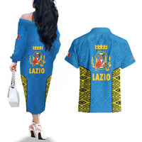 Italy Lazio Couples Matching Off The Shoulder Long Sleeve Dress and Hawaiian Shirt Flag Style LT19