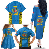 Italy Lazio Family Matching Off The Shoulder Long Sleeve Dress and Hawaiian Shirt Flag Style LT19
