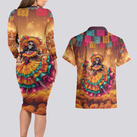 Mexico Day Of The Dead Couples Matching Long Sleeve Bodycon Dress and Hawaiian Shirt Día de los Muertos Catrina - Wonder Print Shop