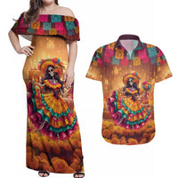 Mexico Day Of The Dead Couples Matching Off Shoulder Maxi Dress and Hawaiian Shirt Día de los Muertos Catrina - Wonder Print Shop