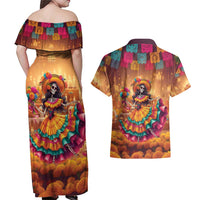 Mexico Day Of The Dead Couples Matching Off Shoulder Maxi Dress and Hawaiian Shirt Día de los Muertos Catrina - Wonder Print Shop