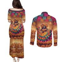 Mexico Day Of The Dead Couples Matching Puletasi and Long Sleeve Button Shirt Día de los Muertos Catrina - Wonder Print Shop