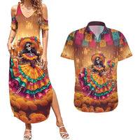 Mexico Day Of The Dead Couples Matching Summer Maxi Dress and Hawaiian Shirt Día de los Muertos Catrina - Wonder Print Shop