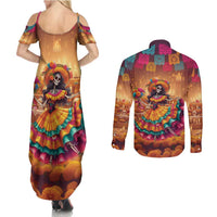Mexico Day Of The Dead Couples Matching Summer Maxi Dress and Long Sleeve Button Shirt Día de los Muertos Catrina - Wonder Print Shop