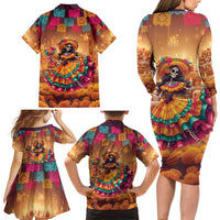 Mexico Day Of The Dead Family Matching Long Sleeve Bodycon Dress and Hawaiian Shirt Día de los Muertos Catrina - Wonder Print Shop